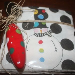 Mud Pie Paper snowman napkins polka dot spreader black white polka dot New …